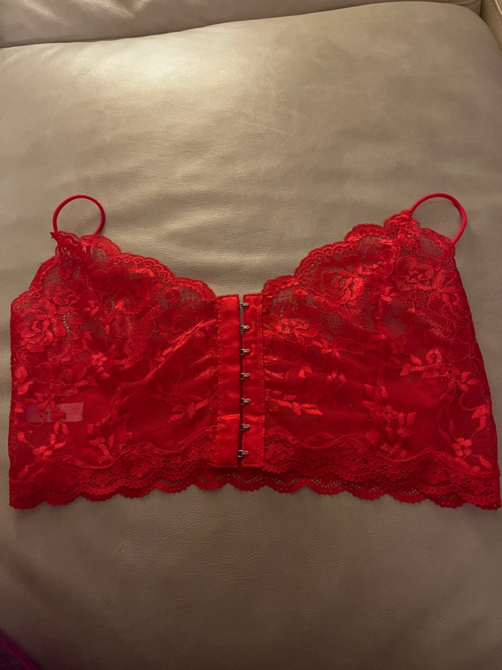 Lonely Red Lace Bralette with Front Hook Closure - Size Medium Women Intimates